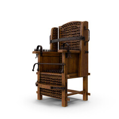 Medieval torture chair with spikes isolated on transparent background
