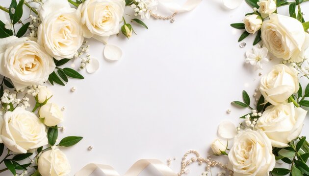 Elegant floral arrangement for wedding invitations studio digital design minimalist top-down view celebratory theme