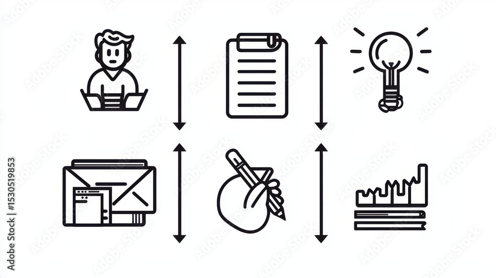 Poster a set of icons depicting different elements of business paperwork checklists strategic planning and 