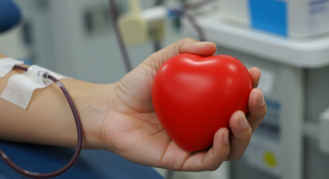 Human Connection: Blood Donation with a Symbolic Red Heart Representing Life and Love - Powered by Adobe