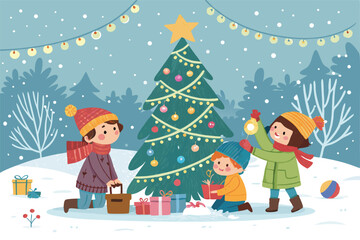 Christmas Decorative Banner with Funny Santa Claus – Festive Vector Illustration, Holiday Background for Greeting Cards, Web Banners, Posters, Social Media, and Winter Celebration Design

