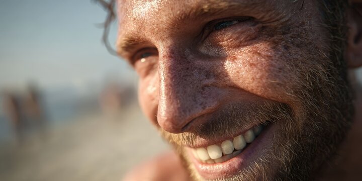 Happy Laughing Man Enjoying Beach Day