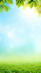 Obraz premium Fresh spring morning serene landscape nature scene lush green grass sunny atmosphere peaceful viewpoint