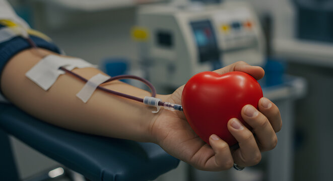 Patient Care and Donation: Arm Prepared for Blood Draw, Accompanied by a Red Heart