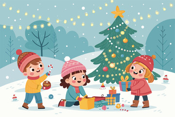 Christmas Decorative Banner with Funny Santa Claus – Festive Vector Illustration, Holiday Background for Greeting Cards, Web Banners, Posters, Social Media, and Winter Celebration Design

