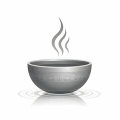 Minimalist black and white vector icon of a singing bowl with sound waves radiating outward, calm and healing lifestyle, clean line art style, no background