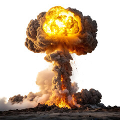Towering explosion of fire and smoke isolated on white background
