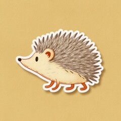 Stylized hedgehog sticker displays a charming, adorable design with soft colors and a friendly expression. It showcases a playful character against a warm yellow backdrop, perfect for decor or gifts
