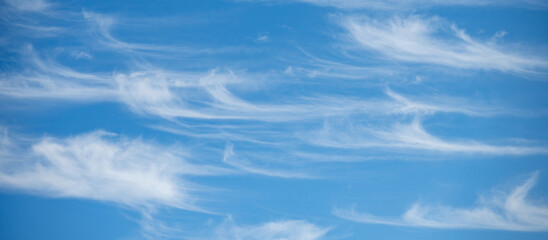 Soft white cirrus clouds against the blue sky on a sunny day. Empty space use for background or backdrop in nature concept