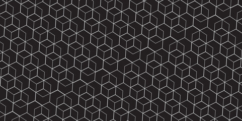 Seamless pattern with hexagon square cube geometric pattern shapes grid metal element texture design. abstract tiles gradient science web tech connection triangle diamond honeycomb.