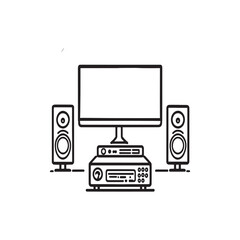 Clean outline drawing of home theater system components