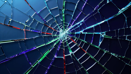 Obraz premium Shattered glass texture with blue tones and colorful highlights for abstract designs