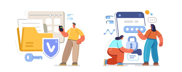 Privacy and data safety. Information security and encryption protection. Data protection in digital storage