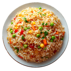 Fried rice, beautifully decorated plate isolated on a white background