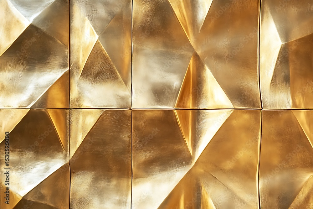 Poster embossed gold metal wall with angular layered pattern