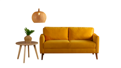 chic living room design with modern sofa isolated on white background  PNG
