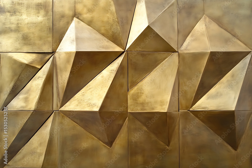 Poster embossed gold metal wall with angular layered pattern