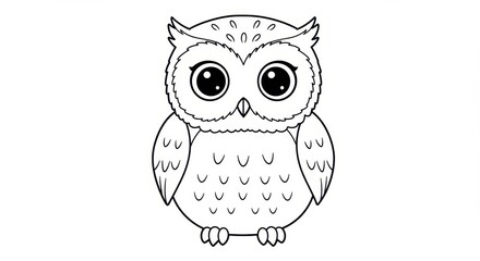 Fototapeta premium Cartoon Owl with Big Eyes and Small Wings