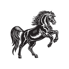 Powerful Black and White Horse Silhouette in Dynamic Pose