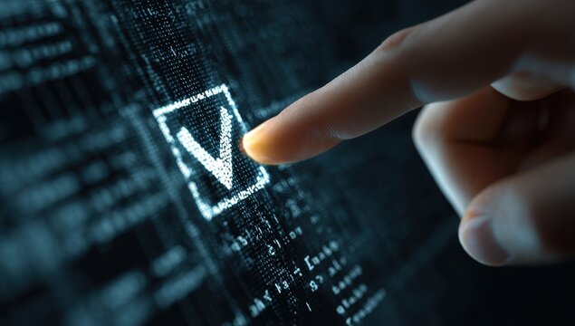 Finger points to digital checkmark - Powered by Adobe