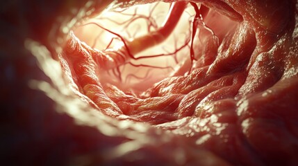 View of large vessel and tissue in human abdomen, smooth vessels, 3D medical illustration