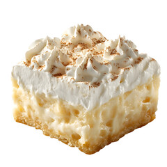front view of Coconut Tres Leches Cake desert isolated on a white background