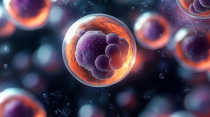 Cytoplasm with proteins in microscopic scene, scientific style