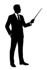 Businessman presenting information with pointer in formal attire  