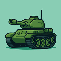 Vector illustration of a green cartoon tank. Suitable for games, military-themed designs, and educational graphics.