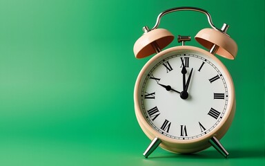 A clock with roman numerals on a green background. High quality