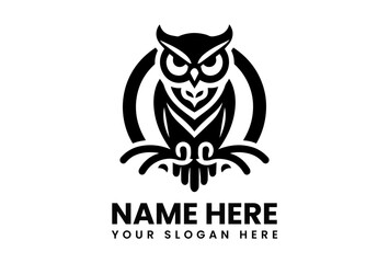 Detailed wise owl silhouette vector logo with striking eyes and sharp features symbolizing knowledge and observation