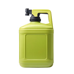 Gallon portable garden pump pressure sprayer and green little jerry can, plastic jug with lid. Gardening work equipment and household cleaning. , isolated on a white background