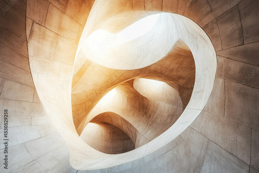 Poster abstract spiral tunnel with smooth curves and minimalist monochrome visual effect, generative ai