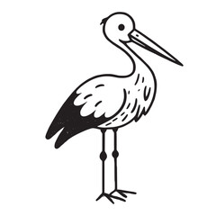 Obraz premium Line Art Illustration of a Stork Bird in Black and White
