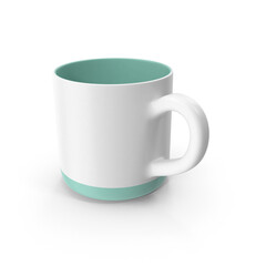 White Ceramic Mug with Teal Rim and Base isolated on transparent background