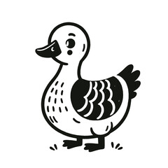 Charming Duck Black and White Line Art Illustration