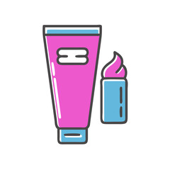 Fototapeta premium Colorful face cream and lip balm icon in modern flat style 