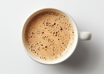 Obraz premium Overhead view of a creamy coffee in a white mug