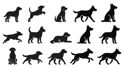 Various Dog Silhouettes in Different Poses - Pet Vector Set