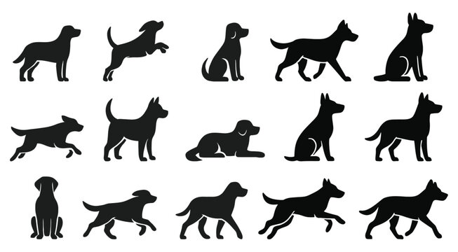 Various Dog Silhouettes in Different Poses - Pet Vector Set