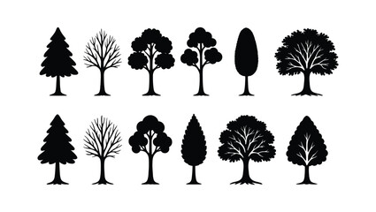 Obraz premium Various Tree Silhouette Shapes - Nature and Forest Icons
