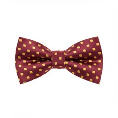 Maroon bow tie with gold square pattern isolated