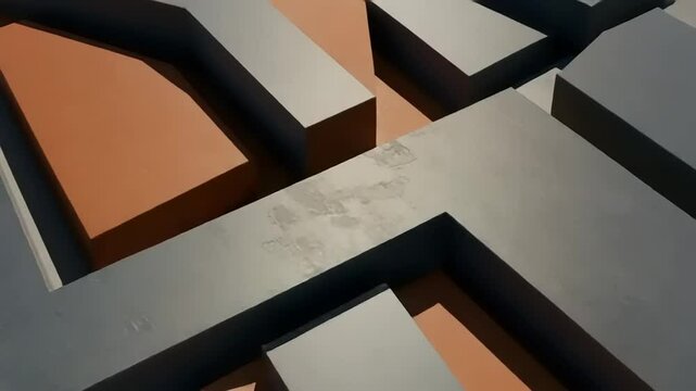 Abstract geometric patterns of interlocking shapes in earthy tones with shadows and highlights