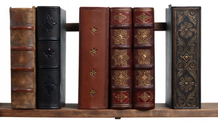 Antique leather bound books isolated on a white background png ai generated