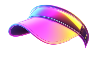 Sun visor icon in bright neon 3D style, floating above white background, PNG