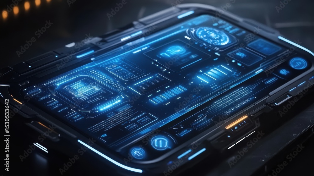 Poster close-up view of a futuristic digital interface.