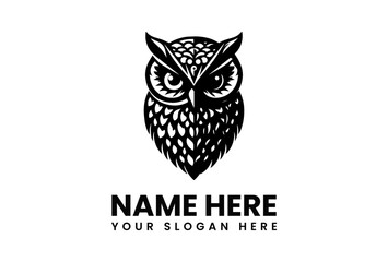 Stylized black vector owl logo with intense eyes and defined features representing educational excellence and natural wisdom