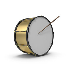 Golden Bass Drum with Drumstick isolated on transparent background