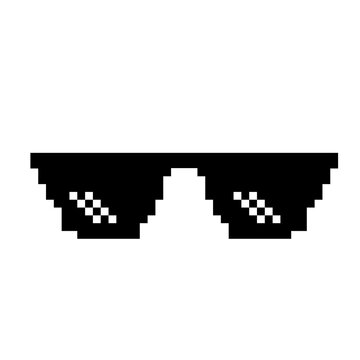 Illustration of pixel sunglasses. Comic, cartoon, vintage, slang, trendy.