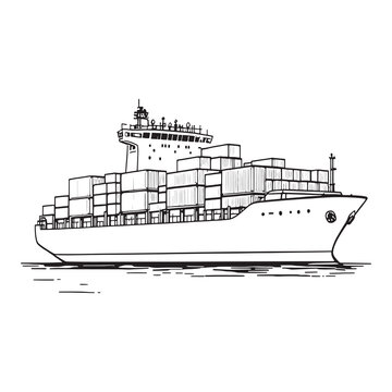 black and white cargo ship sketch clip art preview